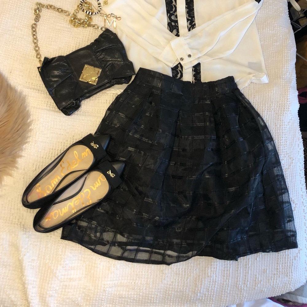 Black Windowpane Tulle Skater Skirt